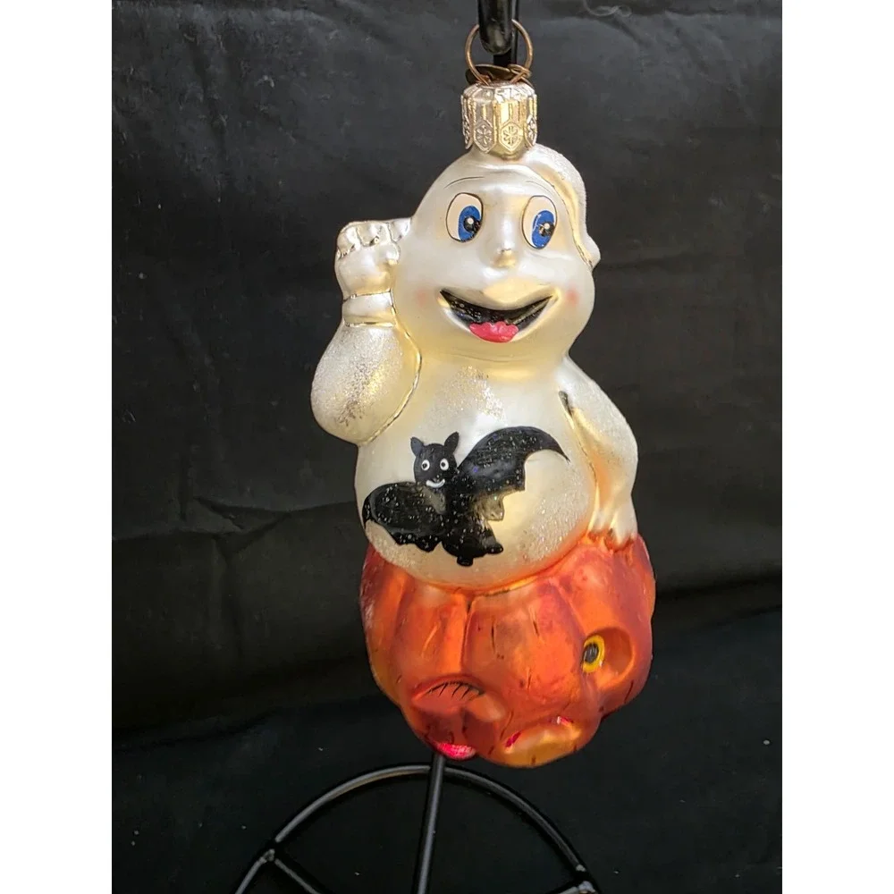 VTG Christopher Radko Trick Or Treat Halloween Witch Glass Ornament Ghost 4.5